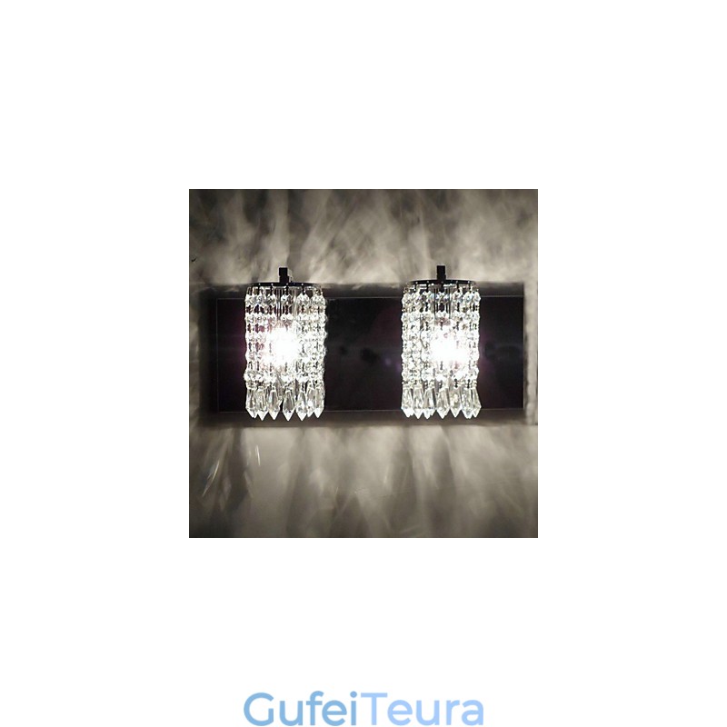 פנס קיר מודרני עם תליוני קריסטל ו-2 נורות בכרום מלוטש