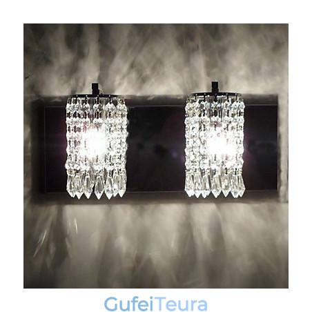 פנס קיר מודרני עם תליוני קריסטל ו-2 נורות בכרום מלוטש