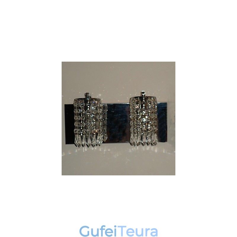 פנס קיר מודרני עם תליוני קריסטל ו-2 נורות בכרום מלוטש