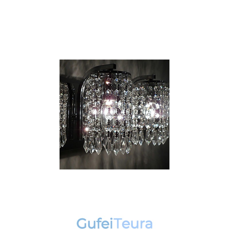 פנס קיר מודרני עם תליוני קריסטל ו-2 נורות בכרום מלוטש