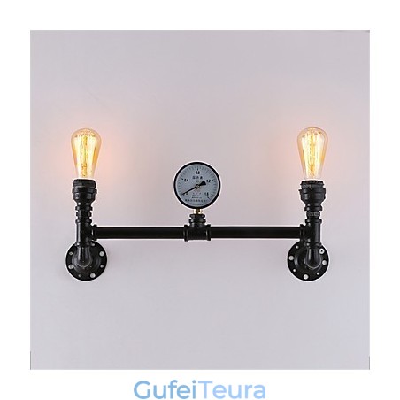 2 ראשים צינור תעשייתי וינטג' אורות קיר שחורים אורות יצירתיים מסעדה בית קפה בר תאורת קישוט