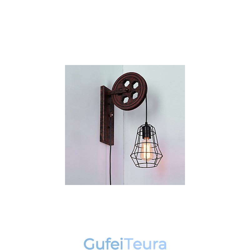 תעשייתי רטרו ברזל מנורת קיר Creative Personality Lift Pulley מנורת קיר
