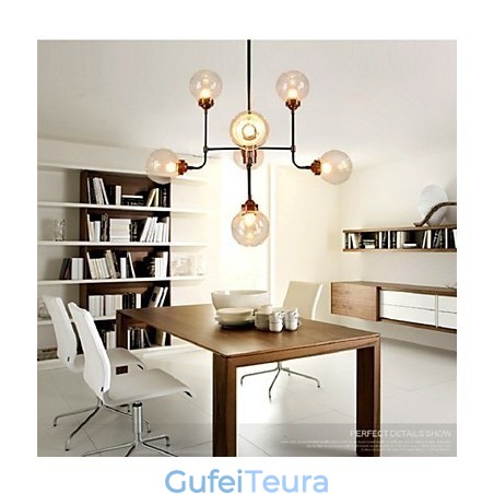 נברשת ברזל יצוק מודרנית יצירתית משחזרת דרכים עתיקות יומין כדור זכוכית מולקולרית שעועית קסם Droplight