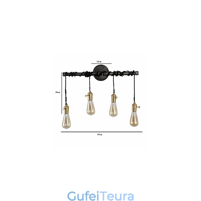 צינור תעשייתי וינטג' אורות קיר עם מתג Creative Lights תאורת קישוט מסעדה בית קפה בר עם גימור צבוע 4 בהירים