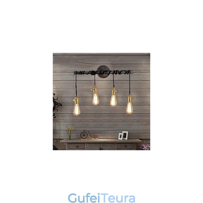 צינור תעשייתי וינטג' אורות קיר עם מתג Creative Lights תאורת קישוט מסעדה בית קפה בר עם גימור צבוע 4 בהירים