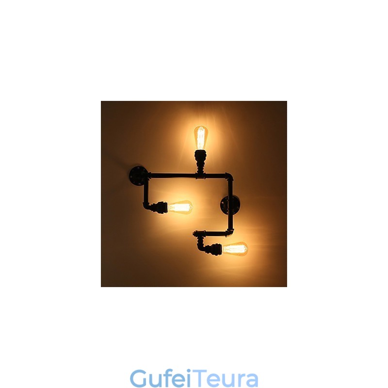 3 ראשים וינטג' צינור תעשייתי אורות קיר שחורים אורות יצירתיים מסעדה בית קפה בר תאורת קישוט