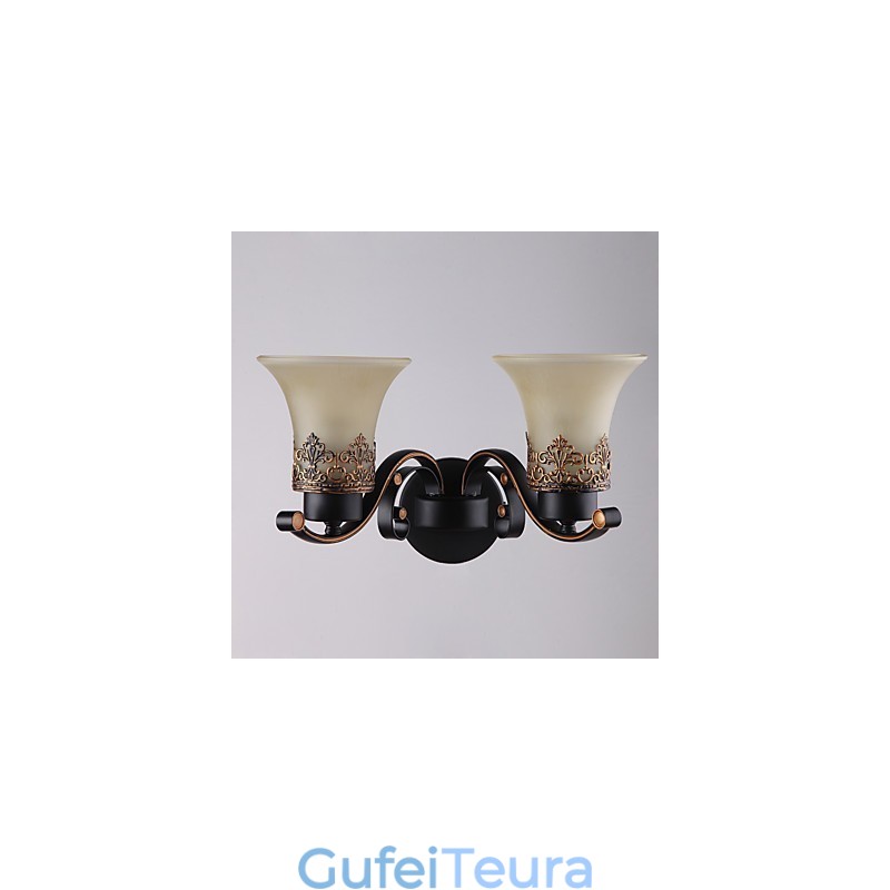 ראש כפול כפרי אמריקאי וינטג' מתכת עם מנורת קיר מזכוכית לחדר הקנטינה כניסה לסלון מבואה לקשט מנורת קיר