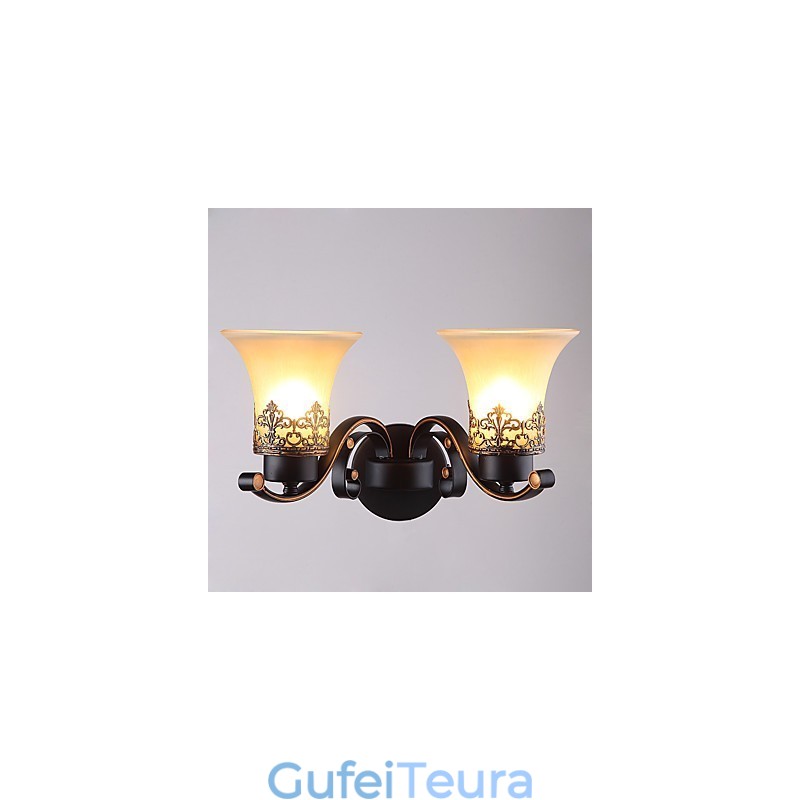 ראש כפול כפרי אמריקאי וינטג' מתכת עם מנורת קיר מזכוכית לחדר הקנטינה כניסה לסלון מבואה לקשט מנורת קיר