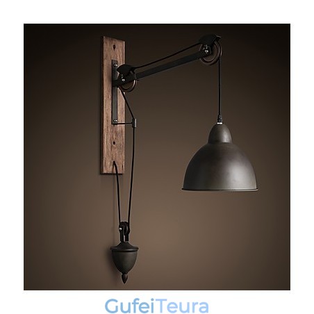 מנורת קיר בסגנון כפרי אמריקאי רטרו creative מנורת קיר גלגלת עץ