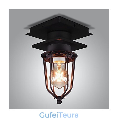 מנורת קיר מחושל רטרו ראש יחיד עתיק מנורת זכרונות לופט אמריקאי ברזל וינטג' מנורת תקרה כלובים קטנים