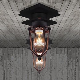 מנורת קיר מחושל רטרו ראש יחיד עתיק מנורת זכרונות לופט אמריקאי ברזל וינטג' מנורת תקרה כלובים קטנים