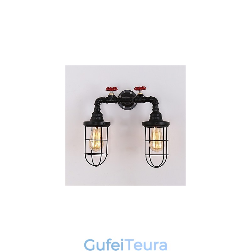 2 ראשים רטרו צינור תעשייתי אורות קיר פשוט לופט כלוב ציפורים שחור מתכת חדר אוכל מטבח בר קפה תאורת קישוט