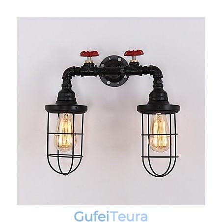 2 ראשים רטרו צינור תעשייתי אורות קיר פשוט לופט כלוב ציפורים שחור מתכת חדר אוכל מטבח בר קפה תאורת קישוט