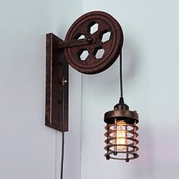 תעשייתי רטרו ברזל מנורת קיר Creative Personality Lift Pulley מנורת קיר