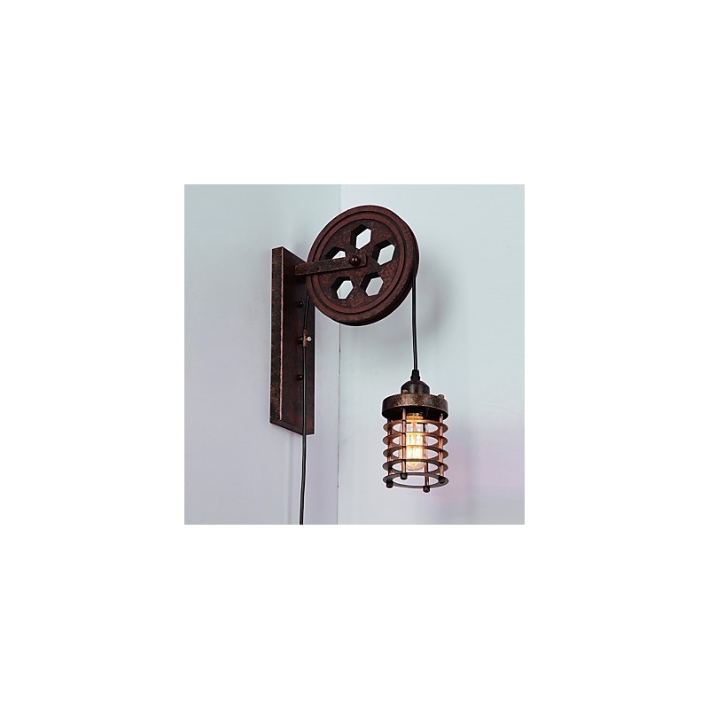 תעשייתי רטרו ברזל מנורת קיר Creative Personality Lift Pulley מנורת קיר