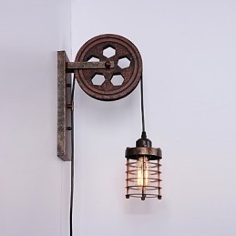 תעשייתי רטרו ברזל מנורת קיר Creative Personality Lift Pulley מנורת קיר