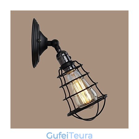 עם מתג וינטג' 1 קל תעשייתי שחור מתכת כלוב לופט מנורת קיר סלון פינת אוכל מסדרון בית קפה ברים בר פמוט קיר