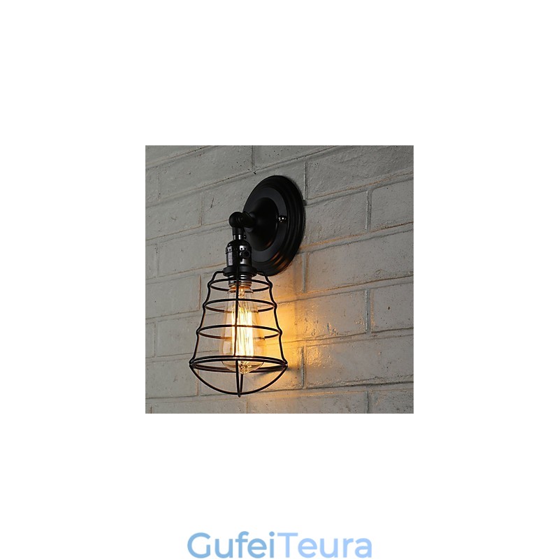 עם מתג וינטג' 1 קל תעשייתי שחור מתכת כלוב לופט מנורת קיר סלון פינת אוכל מסדרון בית קפה ברים בר פמוט קיר