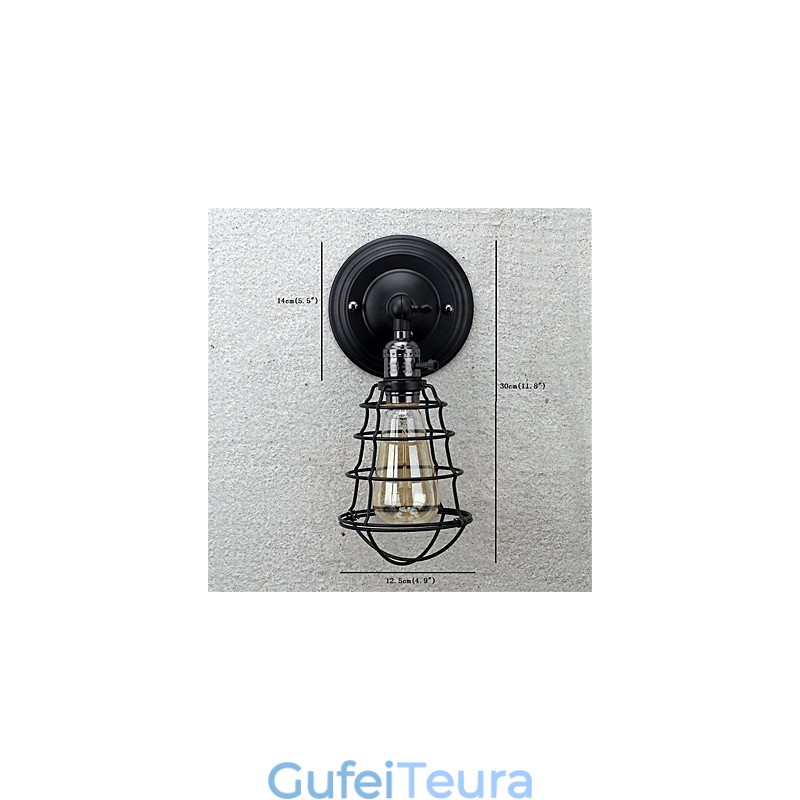 עם מתג וינטג' 1 קל תעשייתי שחור מתכת כלוב לופט מנורת קיר סלון פינת אוכל מסדרון בית קפה ברים בר פמוט קיר