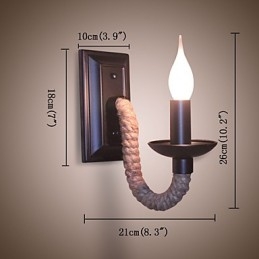 חבל קנבוס רטרו מנורת קיר Creative Personality בר מנורת נרות ברזל