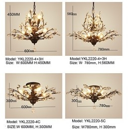 וינטג' קריסטל פלאש Mount 8 אורות ציור מתכת שחור או זהב