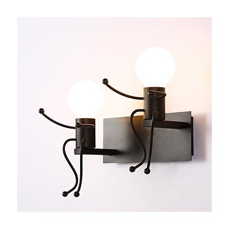 צורת רובוט וינטג' מתכת תעשייתי לופט כפרי קיר פמוט בר קפה כניסה מסדרון מנורת קיר שחור לבן אופציונלי