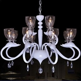 סגנון אירופאי קריסטל Droplight אינדיבידואליות Creative Swan 12 Light Chandelier