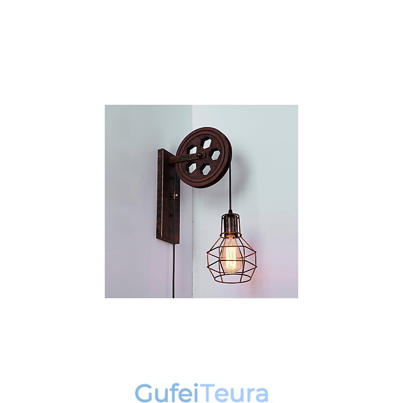 תעשייתי רטרו ברזל מנורת קיר Creative Personality Lift Pulley מנורת קיר