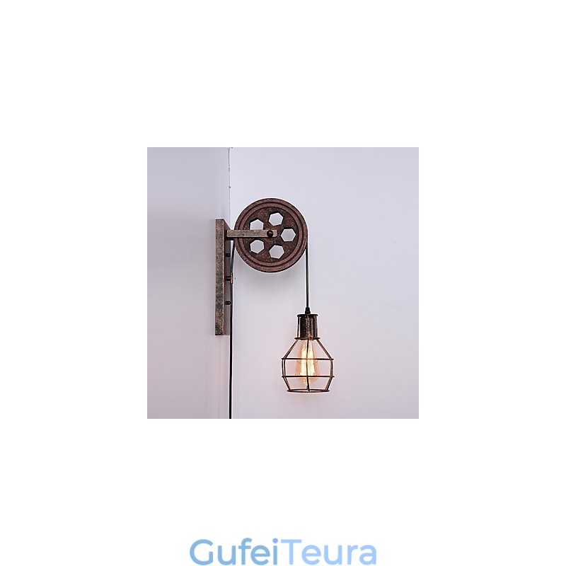 תעשייתי רטרו ברזל מנורת קיר Creative Personality Lift Pulley מנורת קיר