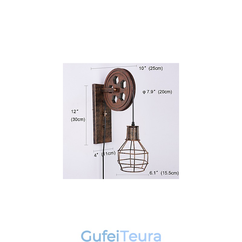 תעשייתי רטרו ברזל מנורת קיר Creative Personality Lift Pulley מנורת קיר