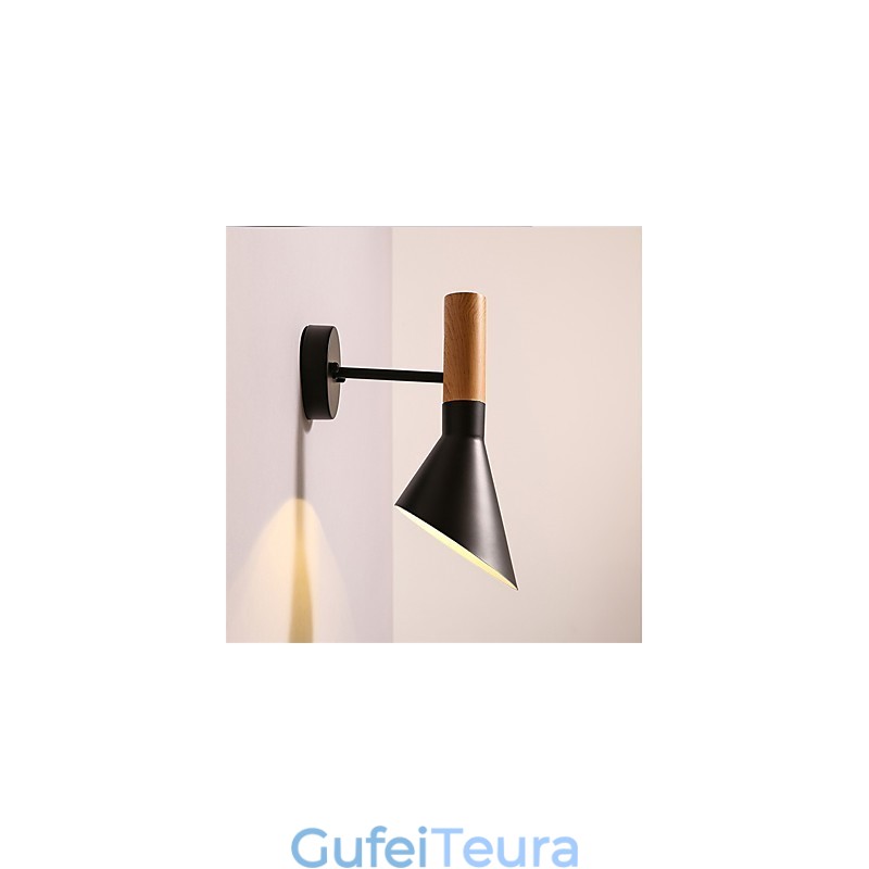 סגנון צפון אירופה עץ גרגר מתכת אורות קיר סלון מסעדה זווית אור מתכווננת