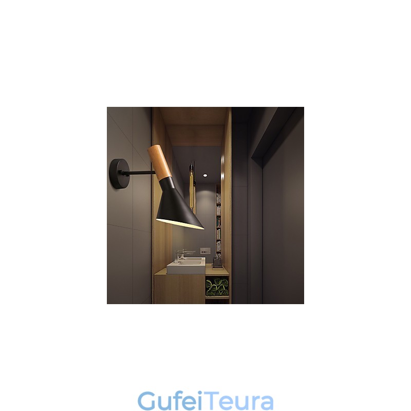 סגנון צפון אירופה עץ גרגר מתכת אורות קיר סלון מסעדה זווית אור מתכווננת