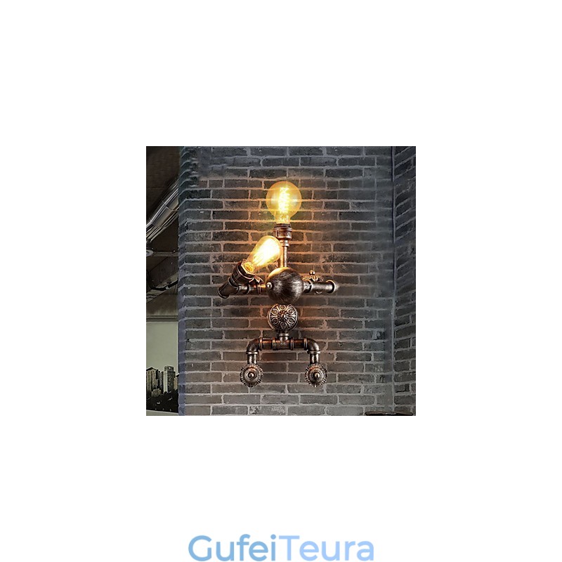 צינור מים לופט אורות קיר רטרו תעשייתי סגנון עיצוב רובוט יצירתי מתכת מסעדה בית קפה ברים פמוטים קיר לשולחן בר