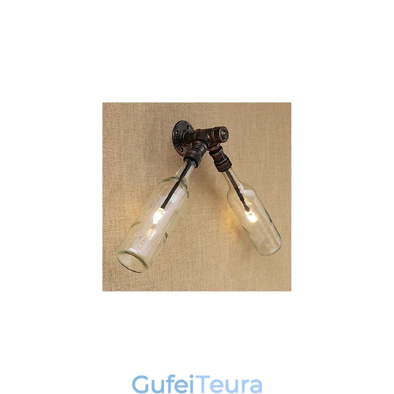 רטרו אמריקן כפר יצירתי תעשיית רוח מעצב בקבוק מים מנורת קיר קיר תכלת שקוף