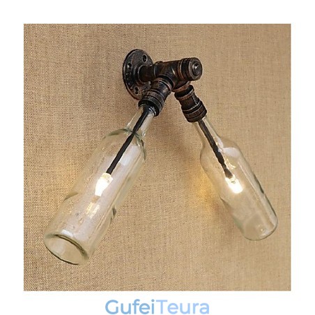 רטרו אמריקן כפר יצירתי תעשיית רוח מעצב בקבוק מים מנורת קיר קיר תכלת שקוף