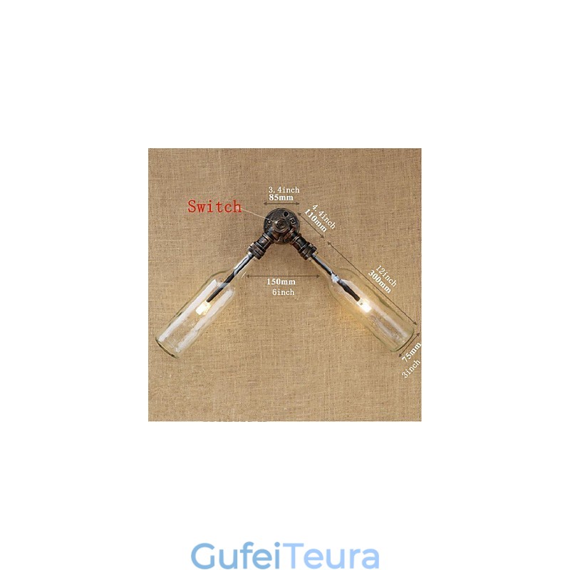 רטרו אמריקן כפר יצירתי תעשיית רוח מעצב בקבוק מים מנורת קיר קיר תכלת שקוף