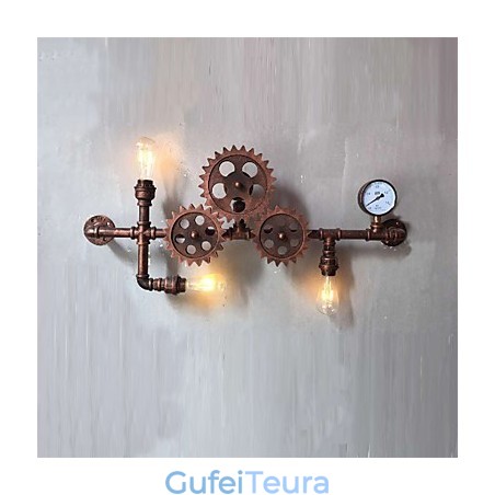 צינור תעשייתי וינטג' אורות קיר עץ צורת ציוד יצירתי אורות סיבוב מסעדה קפה בר תאורת קישוט