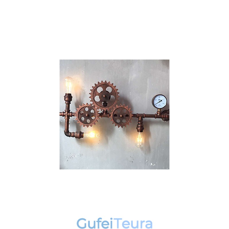 צינור תעשייתי וינטג' אורות קיר עץ צורת ציוד יצירתי אורות סיבוב מסעדה קפה בר תאורת קישוט