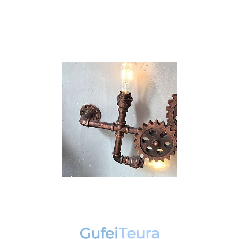 צינור תעשייתי וינטג' אורות קיר עץ צורת ציוד יצירתי אורות סיבוב מסעדה קפה בר תאורת קישוט