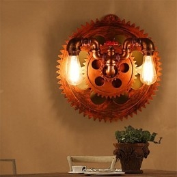 2 ראשים וינטג' אורות קיר תעשייתיים עץ צורת ציוד אורות מסעדה בית קפה בר קישוט פמוטים קיר