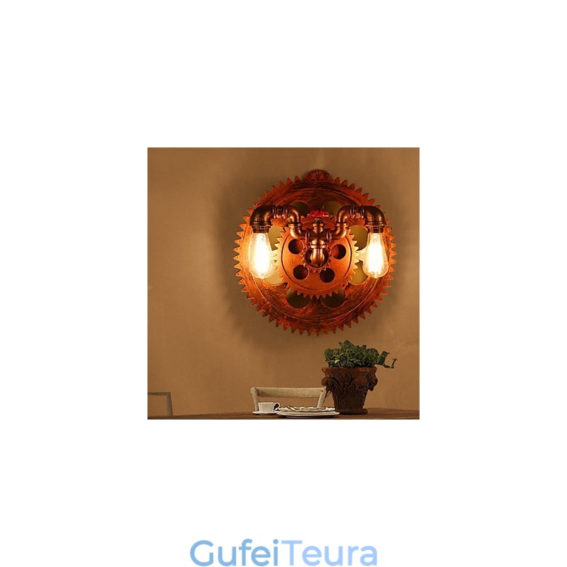 2 ראשים וינטג' אורות קיר תעשייתיים עץ צורת ציוד אורות מסעדה בית קפה בר קישוט פמוטים קיר