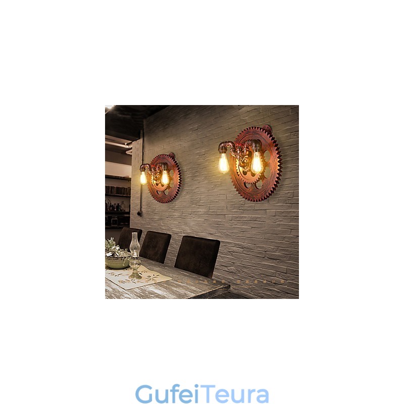 2 ראשים וינטג' אורות קיר תעשייתיים עץ צורת ציוד אורות מסעדה בית קפה בר קישוט פמוטים קיר