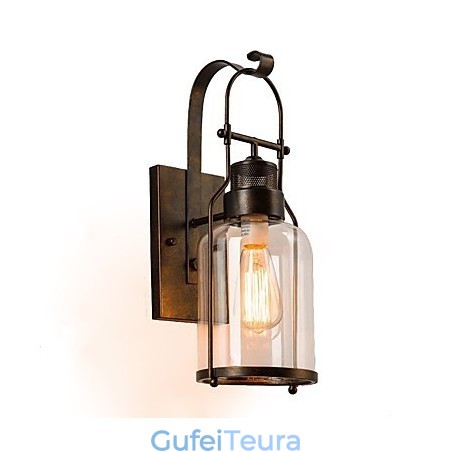 פנס רטרו תעשייתי לופט 1 פמוט קיר קל עם זכוכית שקופה