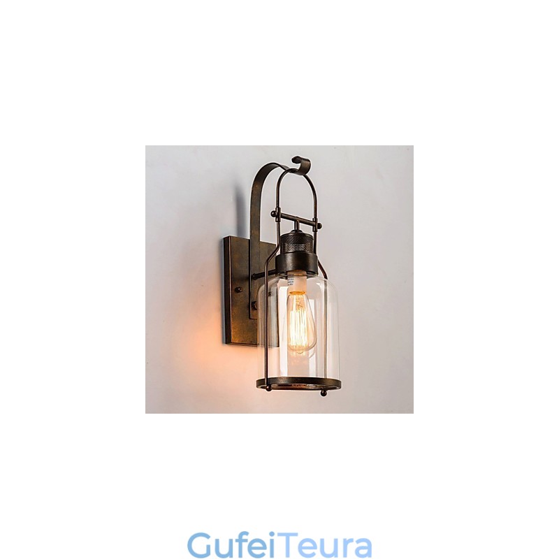 פנס רטרו תעשייתי לופט 1 פמוט קיר קל עם זכוכית שקופה