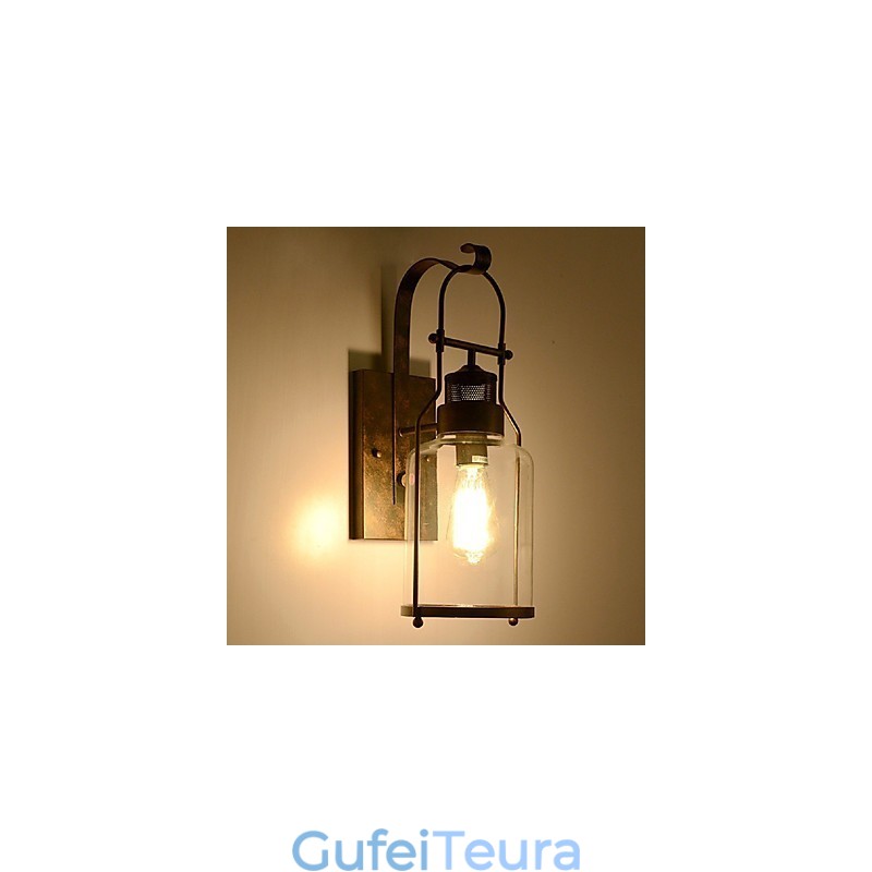 פנס רטרו תעשייתי לופט 1 פמוט קיר קל עם זכוכית שקופה