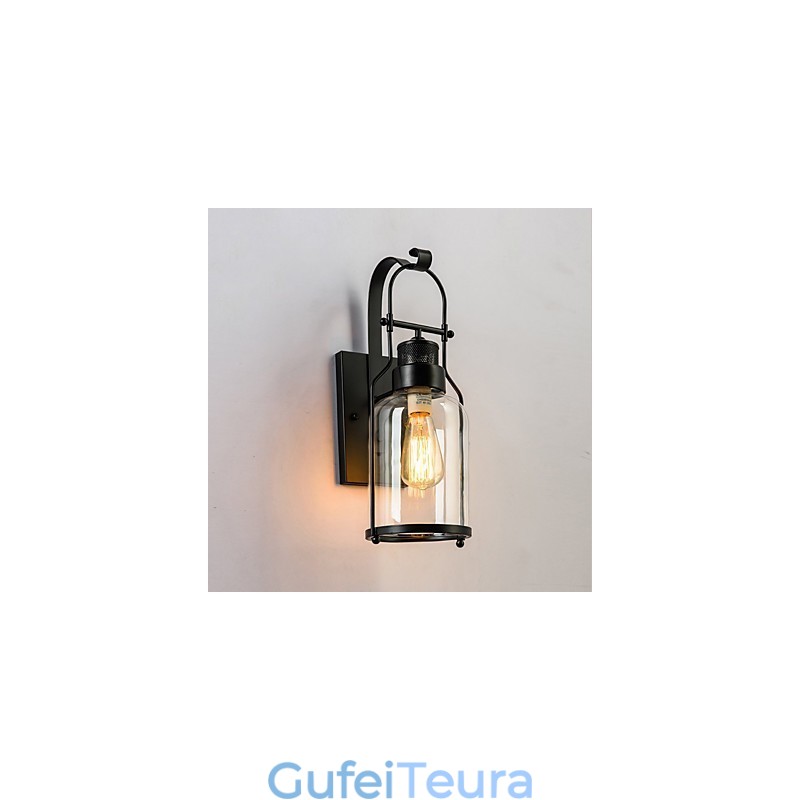פנס רטרו תעשייתי לופט 1 פמוט קיר קל עם זכוכית שקופה