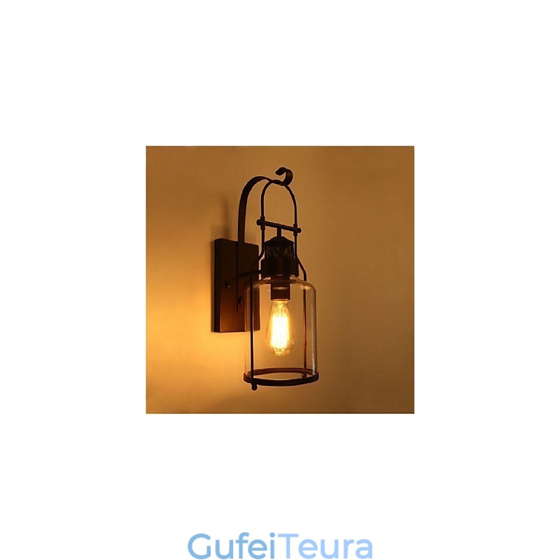 פנס רטרו תעשייתי לופט 1 פמוט קיר קל עם זכוכית שקופה