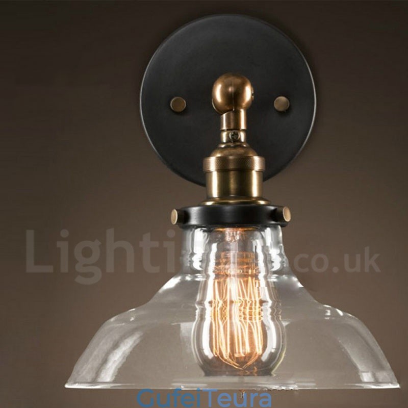 1 אור קיר כפרי לודג' חדר שינה עם הצללה זכוכית