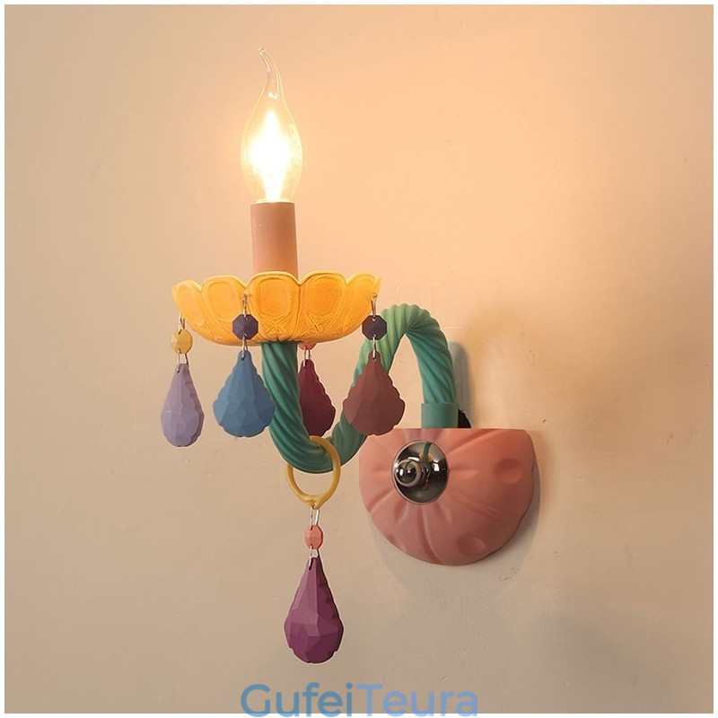 Macaron 1 אור מולטי קריסטל נר רטרו מזכוכית מנורת קיר לחדר ילדים לחדר ילדים