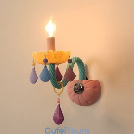 Macaron 1 אור מולטי קריסטל נר רטרו מזכוכית מנורת קיר לחדר ילדים לחדר ילדים Macaron 1 אור מולטי קריסטל נר רטרו מזכוכית מנורת קיר לחדר ילדים לחדר ילדים